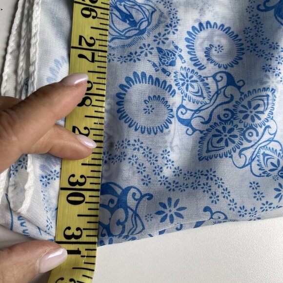 Vintage Baroque Silky Scarf Wrap Blue Medallion Sheer Lightweight 62 X 28" - Picture 7 of 8